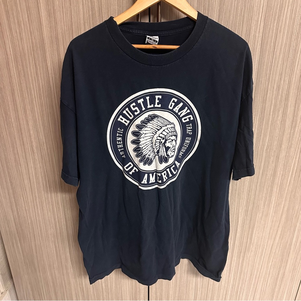 Navy & White Hustle Gang Native American Indian Chief Men’s T-Shirt 3XL